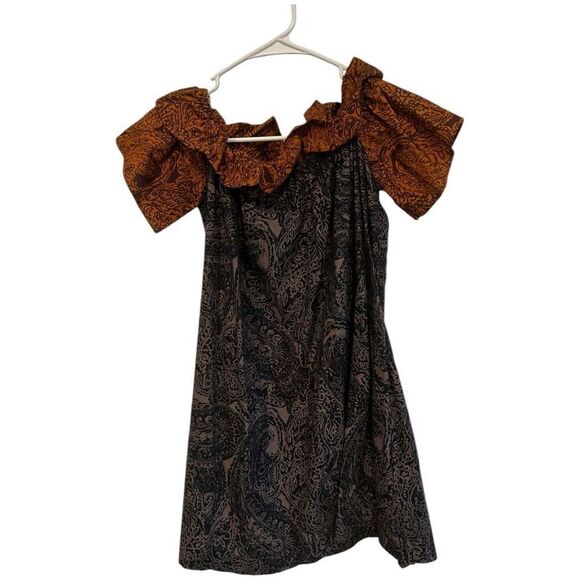 Free People Sophie Printed Off Shoulder Mini Dress Size XS Nvy Blue Boho Beachy - Picture 10 of 14